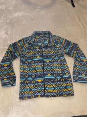 Columbia Aztec-Pattern Fleece Jacket - Navy, Teal & Yellow